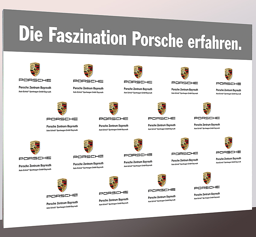 Textil-Messewand Porsche 300 x 200 cm ohne sichtbare Standfüße