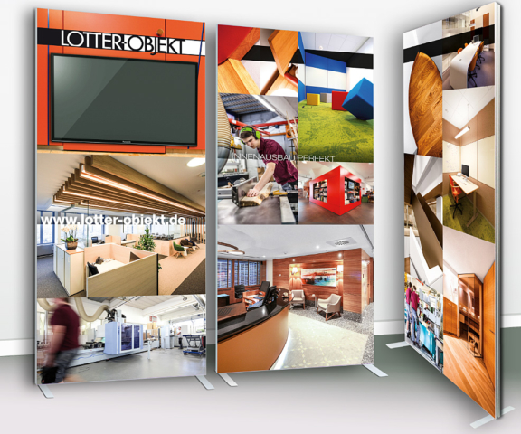 3 Messewände 100 x 250 cm, eine Wand mit Monitor 3 Messewände 100 x 250 cm, eine Wand mit Monitor