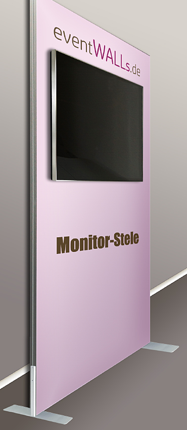 Die Monitor-Stele präsentiert den Monitor optimal vor der Werbefläche, ein perfektes Multimedia-Display.