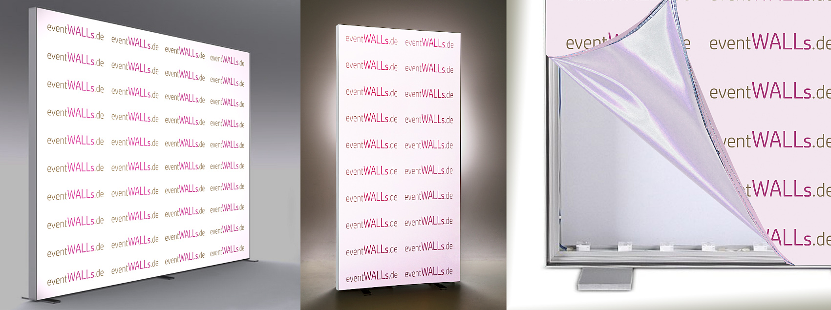 Eine doppelseitige LED Messewand mit kleinem Packmaß ganz leicht aufstellen Eine doppelseitige LED Messewand mit kleinem Packmaß ganz leicht aufstellen